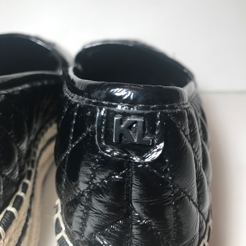 Karl Lagerfeld Quilted Patent Leather Espadrille Wedge Slip Ons Black 8 READ - Picture 7 of 9
